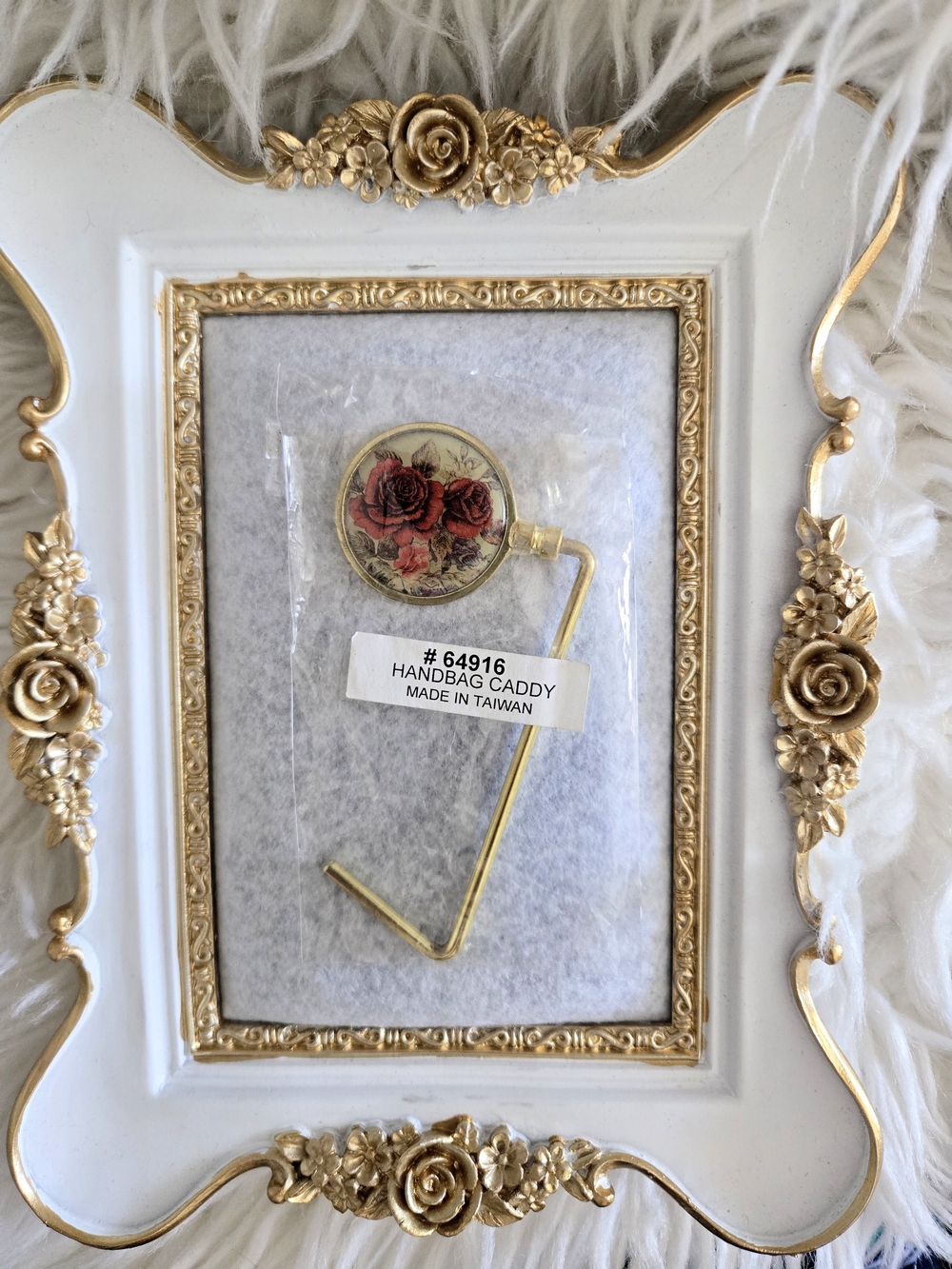 Vintage Gold Floral Handbag Hook with Red Rose Purse Hook